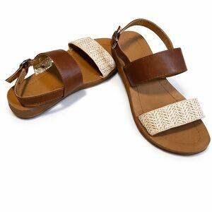 Wonder Nation Girls Size 3 Causal/Dress Sandals Brown And Cream/Gold